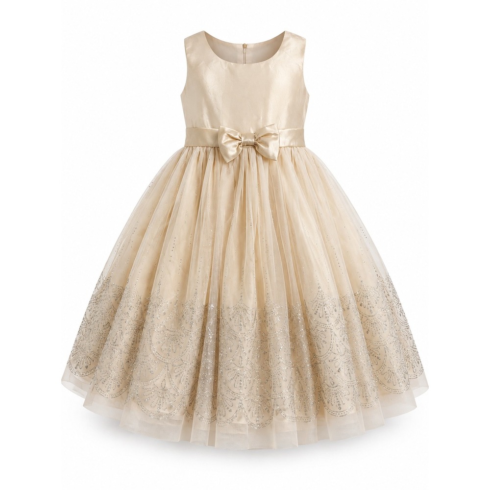 Pink & Violet Girls Champagne Gold Tulle Glitter Filigree Party Dress Size 8